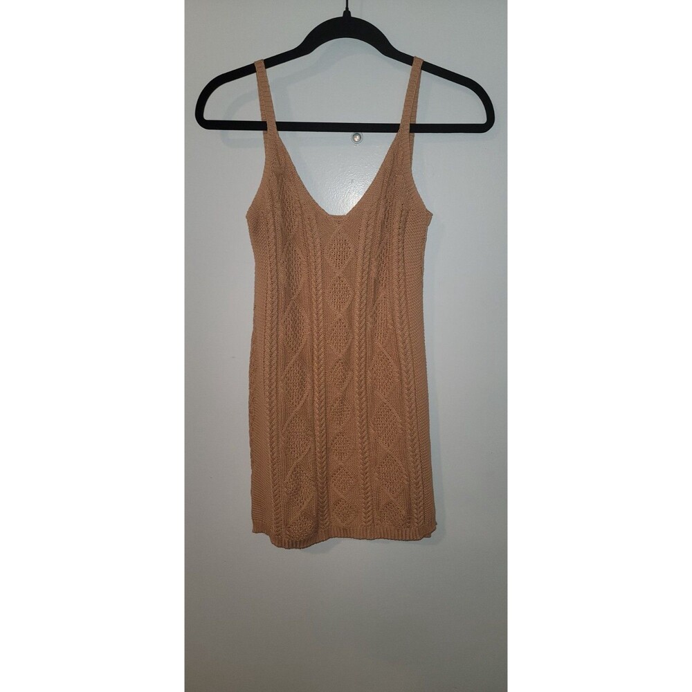 Superdown Lexi Sweater Tank Dress Womens Sz M Medium Tan Beige Knit 100% Cotton